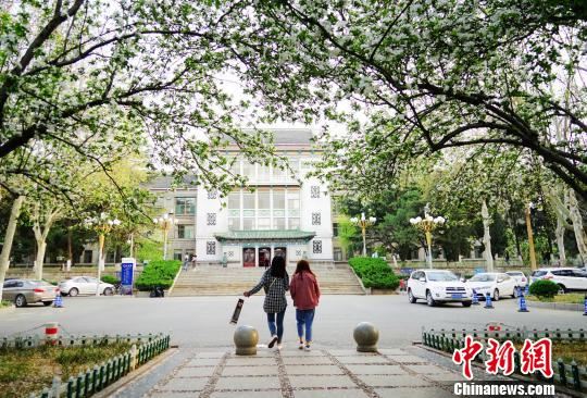 洁白清新的丁香花与静谧的校园图书馆相得益彰。摄于山东师范大学千佛山校区。　邱吉尔 摄